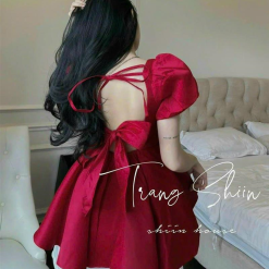 Sét áo peplum đỏ cổ vuông tay phồng + chân váy trắng - VD5928