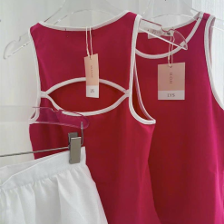 Sét áo hồng ba lỗ cutout lưng + chân váy trắng - VD5929