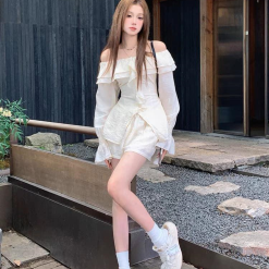 Sét áo trễ vai bèo tay bochun + short - VD5930