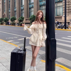 Sét áo trễ vai bèo tay bochun + short - VD5930