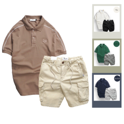 Set Bộ Nam Quần Short Kaki Túi Hộp Phối Áo Thun Cá Sấu Cổ Bẻ Viền Tay - SBN062