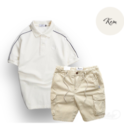 Set Bộ Nam Quần Short Kaki Túi Hộp Phối Áo Thun Cá Sấu Cổ Bẻ Viền Tay - SBN062