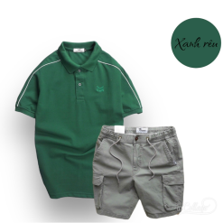 Set Bộ Nam Quần Short Kaki Túi Hộp Phối Áo Thun Cá Sấu Cổ Bẻ Viền Tay - SBN062