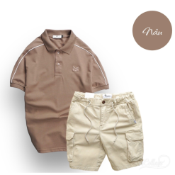 Set Bộ Nam Quần Short Kaki Túi Hộp Phối Áo Thun Cá Sấu Cổ Bẻ Viền Tay - SBN062