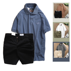 Set Bộ Nam Quần Short Kaki Phối Áo Cổ Bẻ Thêu Chữ Cao Cấp - SBN061