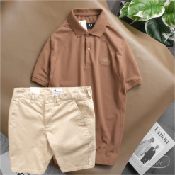 Set Bộ Nam Quần Short Kaki Phối Áo Cổ Bẻ Thêu Chữ Cao Cấp - SBN061