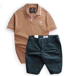 Set Bộ Nam Quần Short Kaki Phối Áo Thun Cá Sấu Cổ Bẻ Viền Bo Ngực Thêu Logo Chữ R - SBN063