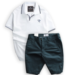 Set Bộ Nam Quần Short Kaki Phối Áo Thun Cá Sấu Cổ Bẻ Viền Bo Ngực Thêu Logo Chữ R - SBN063