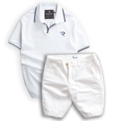 Set Bộ Nam Quần Short Kaki Phối Áo Thun Cá Sấu Cổ Bẻ Viền Bo Ngực Thêu Logo Chữ R - SBN063