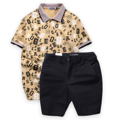 Set Bộ Nam Quần Short Kaki Lưng Thun Phối Áo Thun Polo Cổ Bẻ In Chữ - SBN064