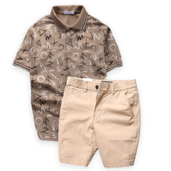 Set Bộ Nam Quần Short Kaki Lưng Thun Phối Áo Thun Polo Cổ Bẻ In Chữ MXO - SBN065
