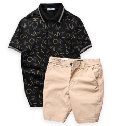 Set Bộ Nam Quần Short Kaki Lưng Thun Phối Áo Thun Polo Cổ Bẻ In Chữ MXO - SBN065