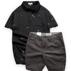 Set Bộ Nam Quần Short Kaki In Hoạ Tiết Phối Áo Thun Polo Cổ Bẻ In Chữ - SBN067