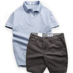 Set Bộ Nam Quần Short Kaki In Hoạ Tiết Phối Áo Thun Polo Cổ Bẻ In Chữ - SBN067