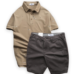 Set Bộ Nam Quần Short Kaki In Hoạ Tiết Phối Áo Thun Polo Cổ Bẻ In Chữ - SBN067