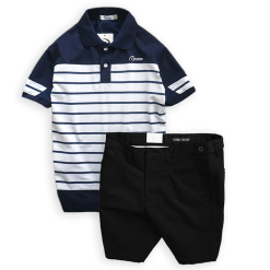 Set Bộ Nam Quần Short Kaki Phối Nút và Áo Thun Sọc Polo Nam Thêu Chữ Rayman - SBN069