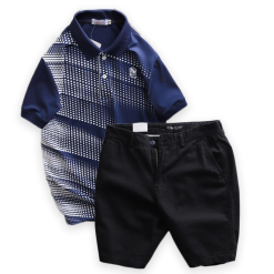 Set Bộ Nam Quần Short Kaki Phối Áo Thun Cổ Bẻ In Chấm Bi - SBN070