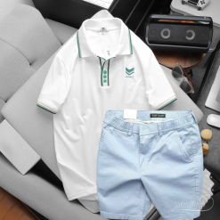 Set Bộ Nam Quần Short Kaki Lưng Thun Phối Áo Thun Pack Horse Polo Cổ Bẻ In Logo Chữ Prefect - SBN071