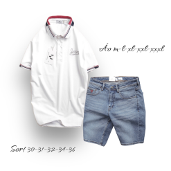 Set Bộ Nam Quần Short Jeans Phối Áo Thun Polo Cổ Bẻ Thêu Chữ Jasson - SBN074