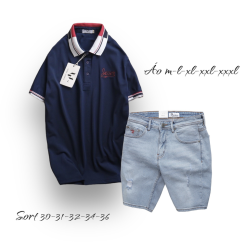 Set Bộ Nam Quần Short Jeans Phối Áo Thun Polo Cổ Bẻ Thêu Chữ Jasson - SBN074