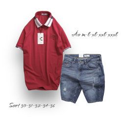 Set Bộ Nam Quần Short Jeans Phối Áo Thun Polo Cổ Bẻ Thêu Chữ Jasson - SBN074