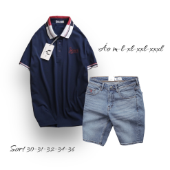 Set Bộ Nam Quần Short Jeans Phối Áo Thun Polo Cổ Bẻ Thêu Chữ Jasson - SBN074