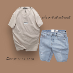 Set Bộ Nam Quần Short Jeans Phối Áo Thun Cổ Tròn Tag Chữ Superior - SBN075