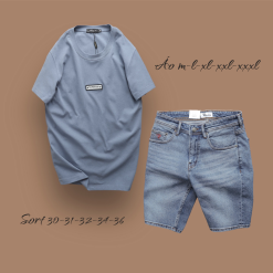 Set Bộ Nam Quần Short Jeans Phối Áo Thun Cổ Tròn Tag Chữ Superior - SBN075