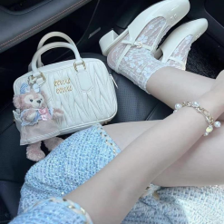 Sét dạ xanh chân váy lệch + áo crt 2 hàng nút đồng chạy dây tít - VD6019