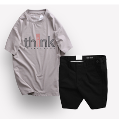 Set Bộ Nam Quần Short Kaki Phối Nút và Áo Thun Cổ Tròn In Chữ Big Size - SBN078