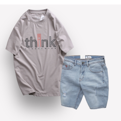 Set Bộ Nam Quần Short Jeans Phối Áo Thun Nam Cổ Tròn Big Size - SBN079