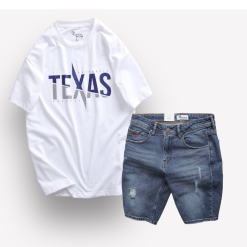 Set Bộ Nam Quần Short Jeans Phối Áo Thun Nam Cổ Tròn Big Size - SBN079