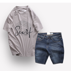 Set Bộ Nam Quần Short Jeans Phối Áo Thun Nam Cổ Tròn Big Size - SBN079