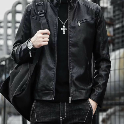 Áo Khoác Da Nam Lót Dù Khoá Kéo Cao Cấp (Có size to 3x) - AK076