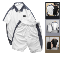 Set Bộ Nam Quần Short Thun Áo Cổ Bẻ Phối Tag Chữ R - SBN080