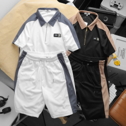 Set Bộ Nam Quần Short Thun Áo Cổ Bẻ Phối Tag Chữ R - SBN080