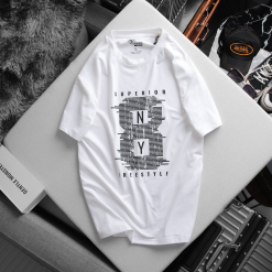 Áo Thun Nam Cổ Tròn Rurumen Màu Trắng In Số 8 Big Size - AB454