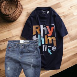 Set Bộ Nam Quần Short Jeans Phối Áo Thun Cotton Cổ Tròn In Chữ - SBN086