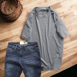 Set Bộ Nam Quần Short Jeans Phối Áo Thun Cotton Cổ Tròn In Chữ - SBN086