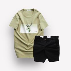 Set Bộ Nam Quần Short Kaki Rurumen Phối Áo Thun Cổ Tròn In Hình Tuần Lộc - SBN087