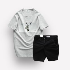 Set Bộ Nam Quần Short Kaki Rurumen Phối Áo Thun Cổ Tròn In Hình Tuần Lộc - SBN087