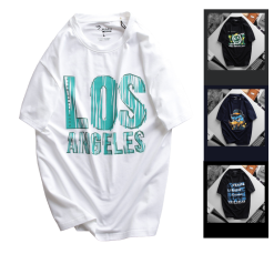 Áo Thun Nam Cổ Tròn Rurumen Màu Trắng In Chứ Los Angeles Big Size - AB457