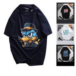 Áo Thun Nam Cổ Tròn Rurumen Màu Xanh Đen In Hình Cool Duck Big Size - AB458