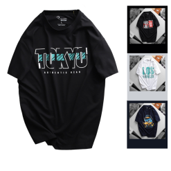 Áo Thun Nam Cổ Tròn Rurumen Màu Đen In Chữ TOKYO Big Size - AB460