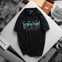 Áo Thun Nam Cổ Tròn Rurumen Màu Đen In Chữ TOKYO Big Size - AB460