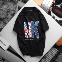 Áo Thun Nam Cổ Tròn Rurumen Màu Đen In Chữ UK Big Size - AB464