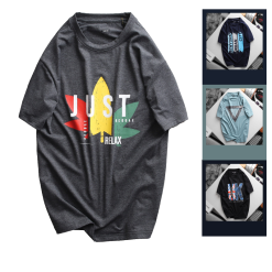 Áo Thun Nam Cổ Tròn Rurumen Màu Xám In Chữ JUST Relax Big Size - AB465