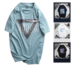 Áo Thun Nam Cổ Tròn Rurumen Màu Xanh In Chữ LONDON Big Size - AB466