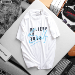 Áo Thun Nam Cổ Tròn Rurumen Màu Trắng In Chữ In Your Self Big Size - AB467