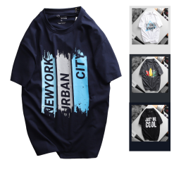 Áo Thun Nam Cổ Tròn Rurumen Màu Xanh Đen In Chữ Dọc Big Size - AB468